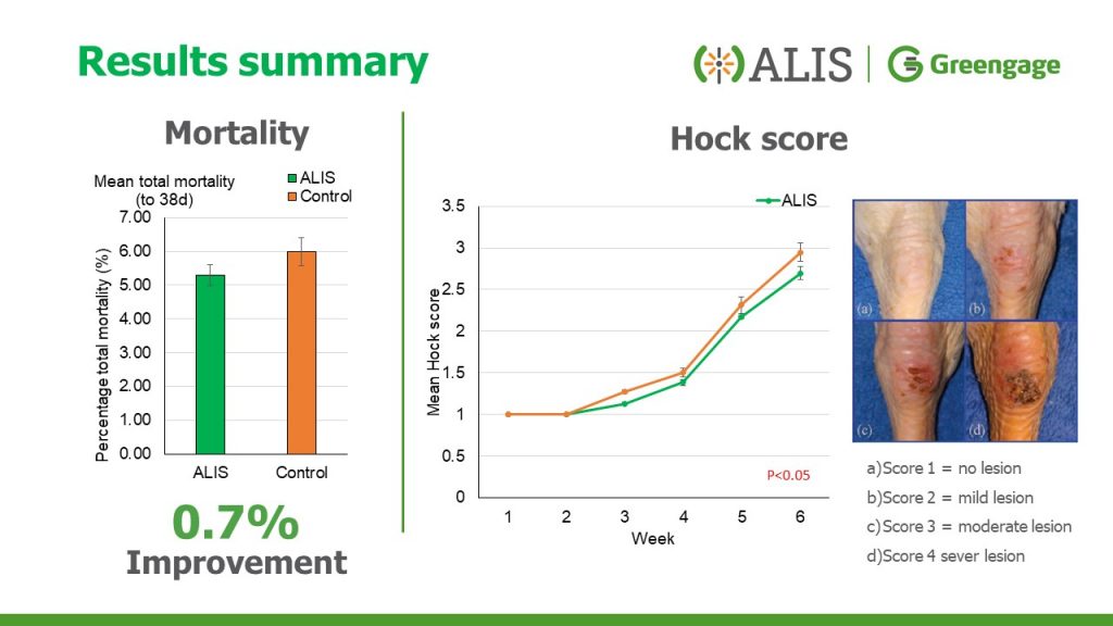 Improved poultry mortality and hock scores
